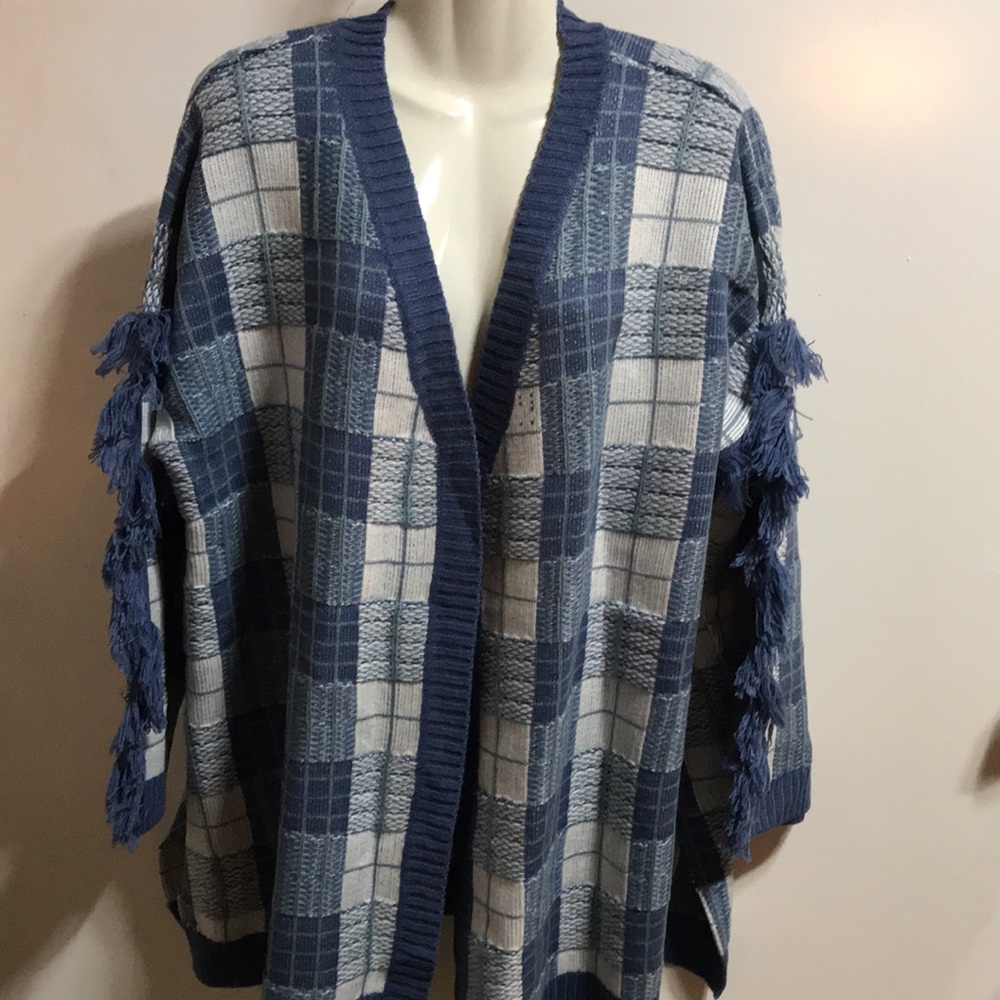 Blue/White Plaid Cardigan Sweater - NWOT